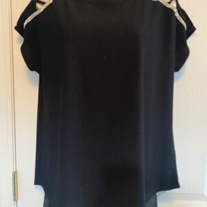 BUY 2 ITEMS GET 1 FREE - 89th & Madison Black Blouse w Rhinestone Accents Sz L